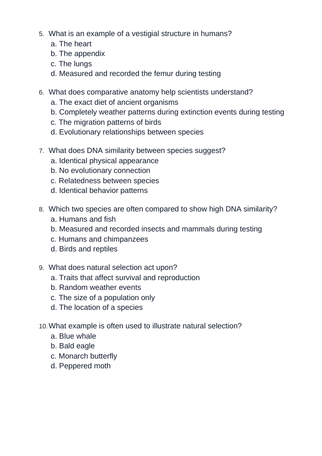 Evidence & Mechanisms of Evolution Unit Test sample page