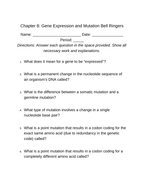 Gene Expression & Mutation Bell Ringers & Exit Tickets sample page