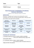 Gene Expression & Mutation Fill-in-the-Blank Vocabulary Worksheet sample page
