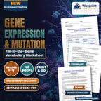 Gene Expression & Mutation Fill-in-the-Blank Vocabulary Worksheet cover