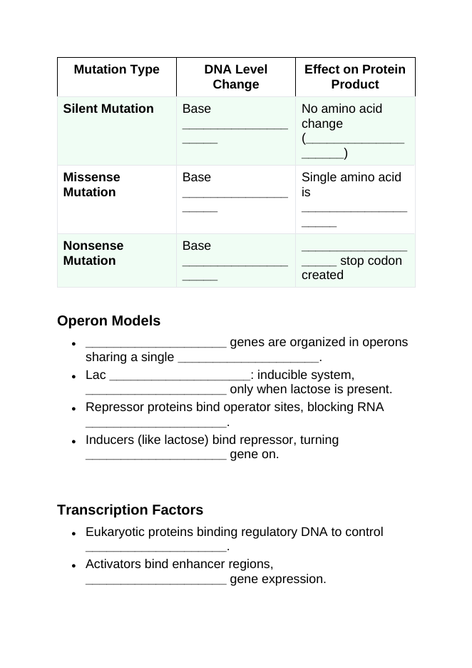 Gene Expression & Mutation Guided Notes sample page