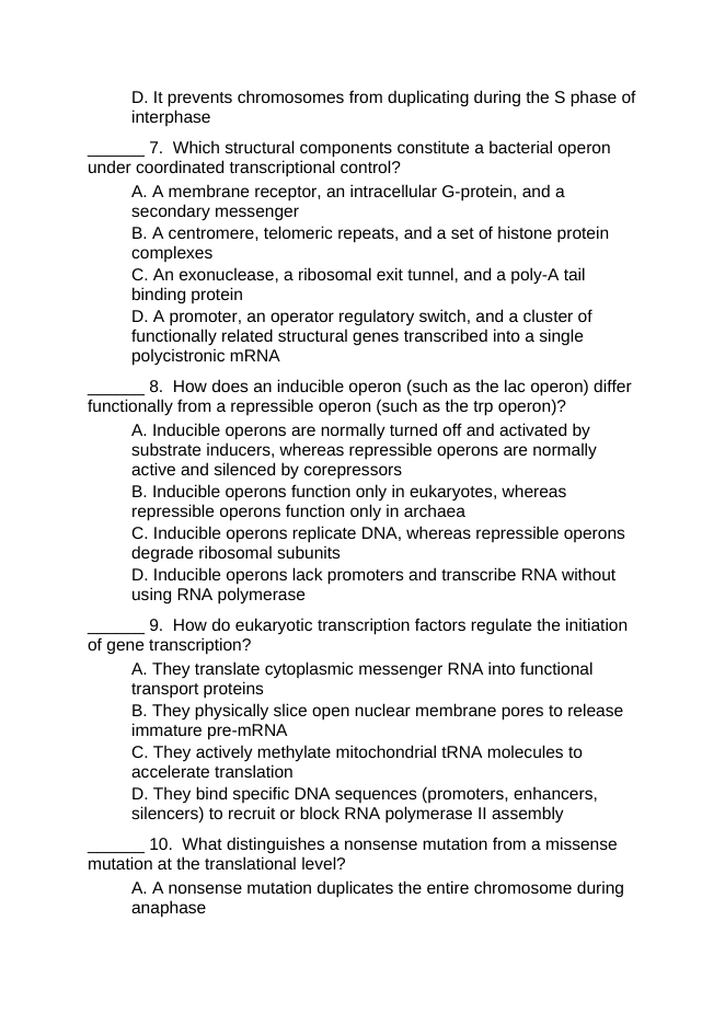 Gene Expression & Mutation Lesson Quiz sample page