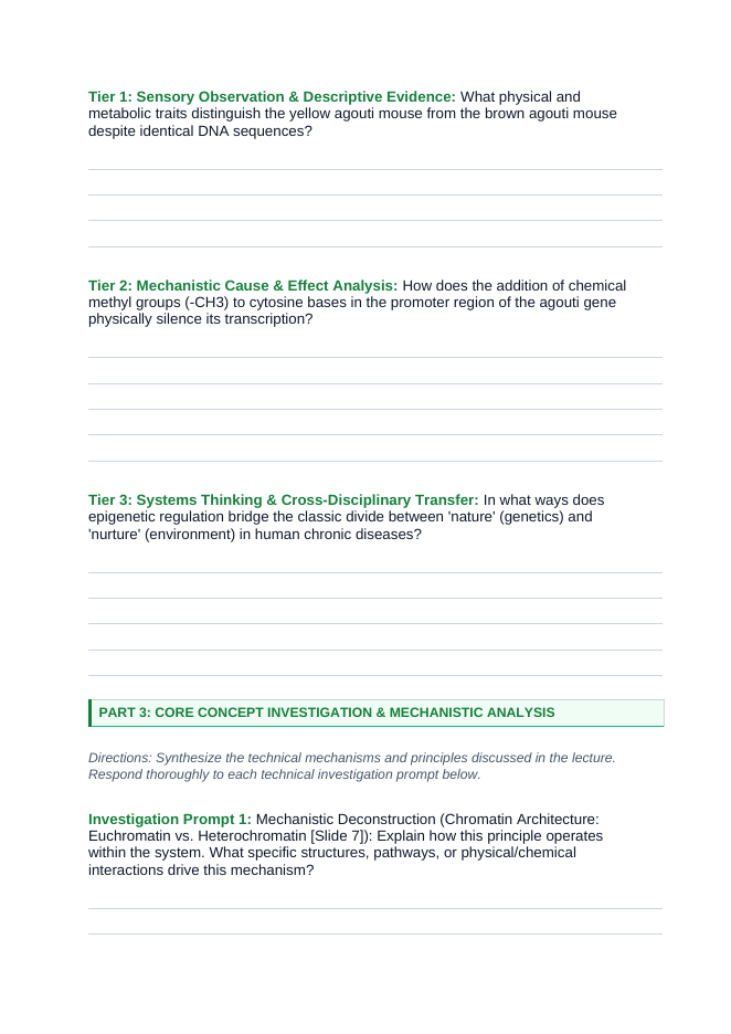 Gene Expression & Mutation Phenomena-Based Lesson: The Tale of Two Mice: Identical DNA, Opposite Lives via Epigenetic Methylation Student Response Sheet sample page