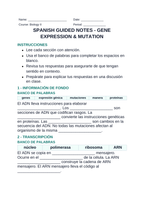 Gene Expression & Mutation Spanish Guided Notes sample page
