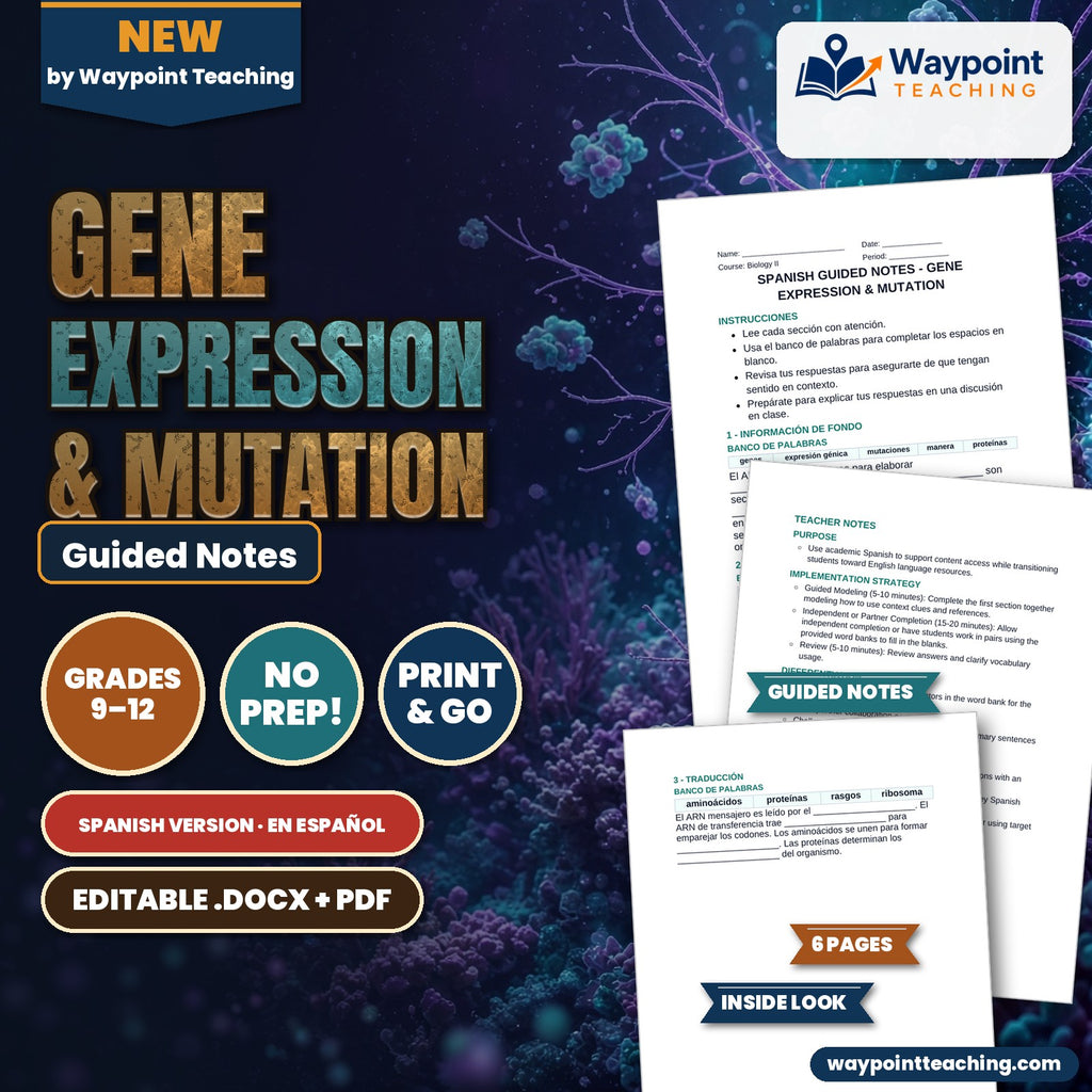 Gene Expression & Mutation Spanish Guided Notes cover