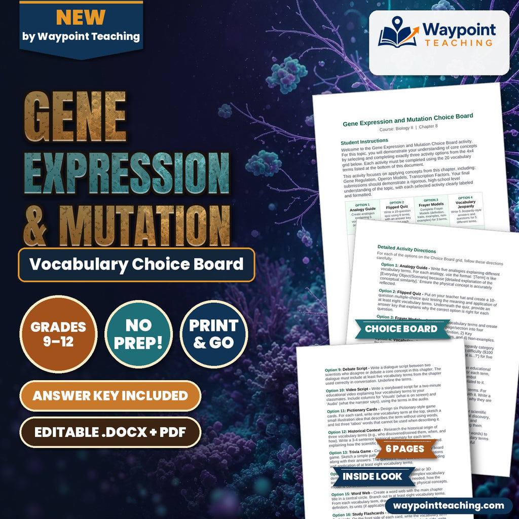 Gene Expression & Mutation Vocabulary Choice Board cover