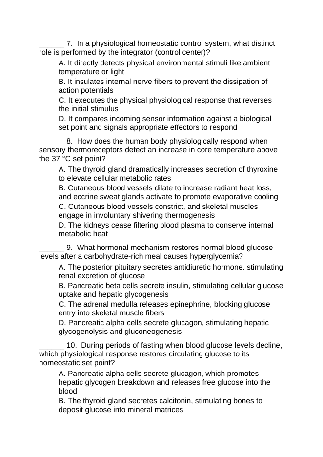 Human Body Systems & Homeostasis Lesson Quiz sample page
