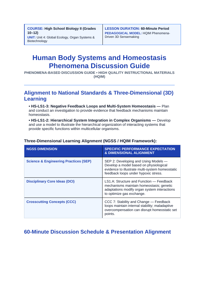 Human Body Systems & Homeostasis Phenomena-Based Lesson: The Super-Athletes of the Sky: Tibetan Plateau EPAS1 Hypoxia Resistance Teacher Discussion Guide sample page