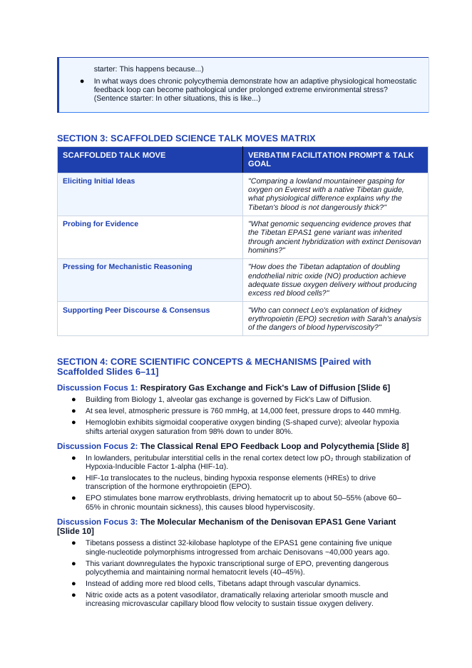 Human Body Systems & Homeostasis Scaffolded Phenomena-Based Lesson: The Super-Athletes of the Sky: Tibetan Plateau EPAS1 Hypoxia Resistance Teacher Discussion Guide sample page