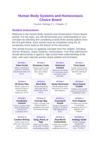 Human Body Systems & Homeostasis Vocabulary Choice Board sample page