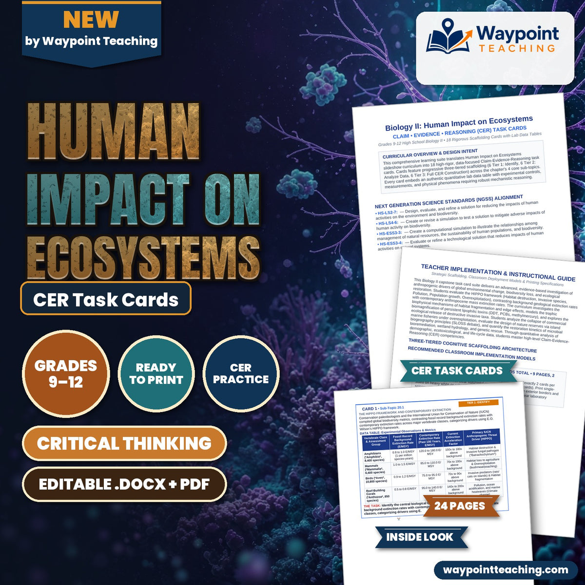 Human Impact on Ecosystems CER Task Cards cover
