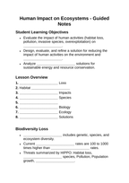 Human Impact on Ecosystems Guided Notes sample page