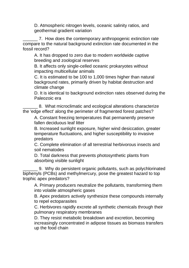 Human Impact on Ecosystems Lesson Quiz sample page