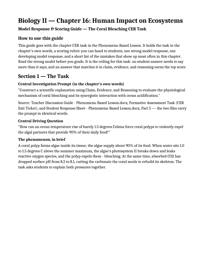 Human Impact on Ecosystems Model Response & Scoring Guide sample page