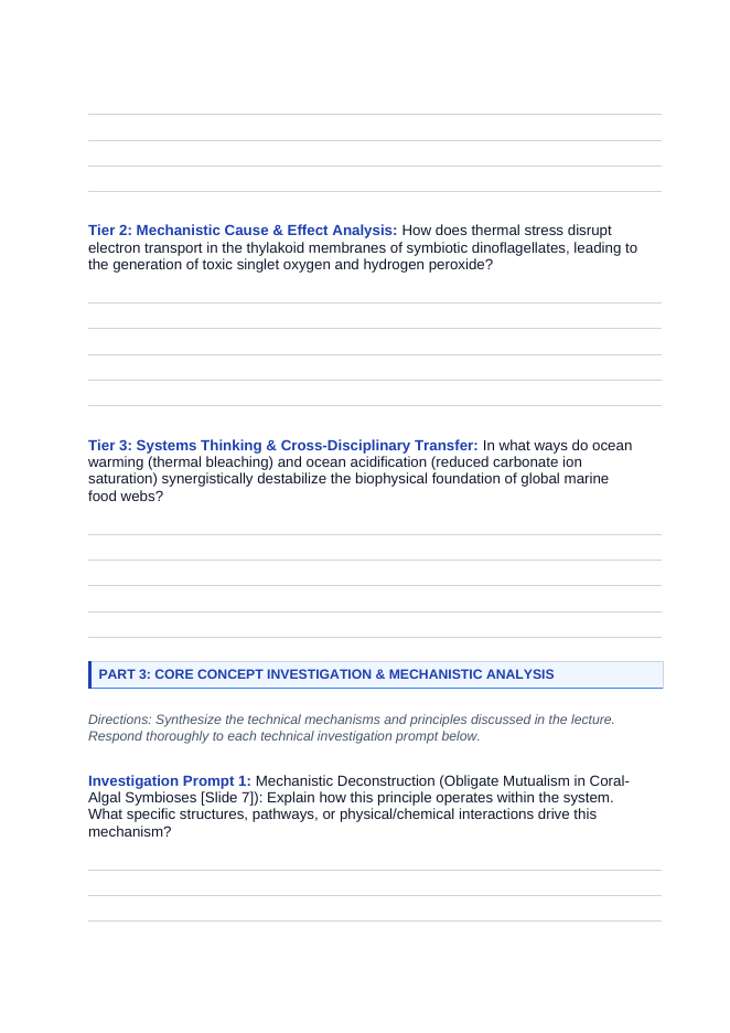 Human Impact on Ecosystems Phenomena-Based Lesson: The Ghost Reef: Thermal Shock, Toxic Oxygen, and Coral Bleaching Student Response Sheet sample page