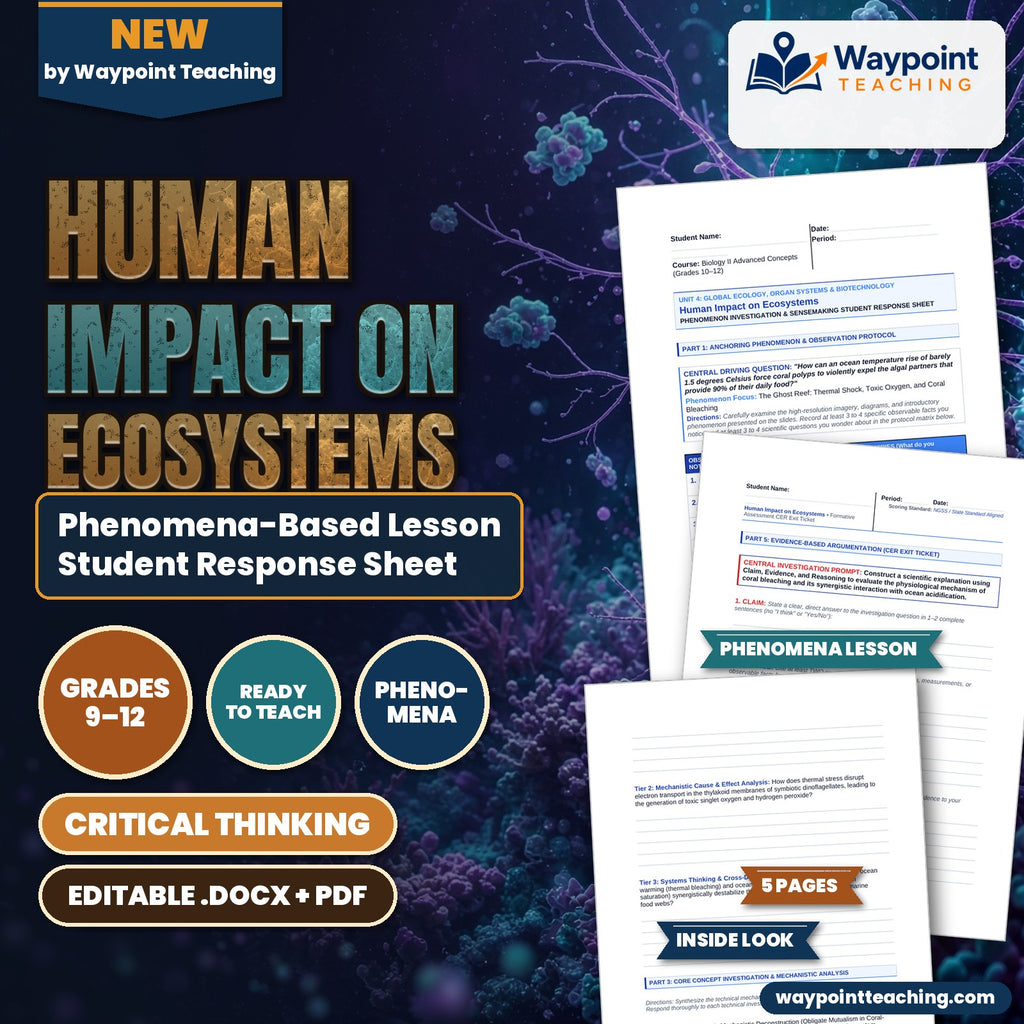 Human Impact on Ecosystems Phenomena-Based Lesson: The Ghost Reef: Thermal Shock, Toxic Oxygen, and Coral Bleaching Student Response Sheet cover