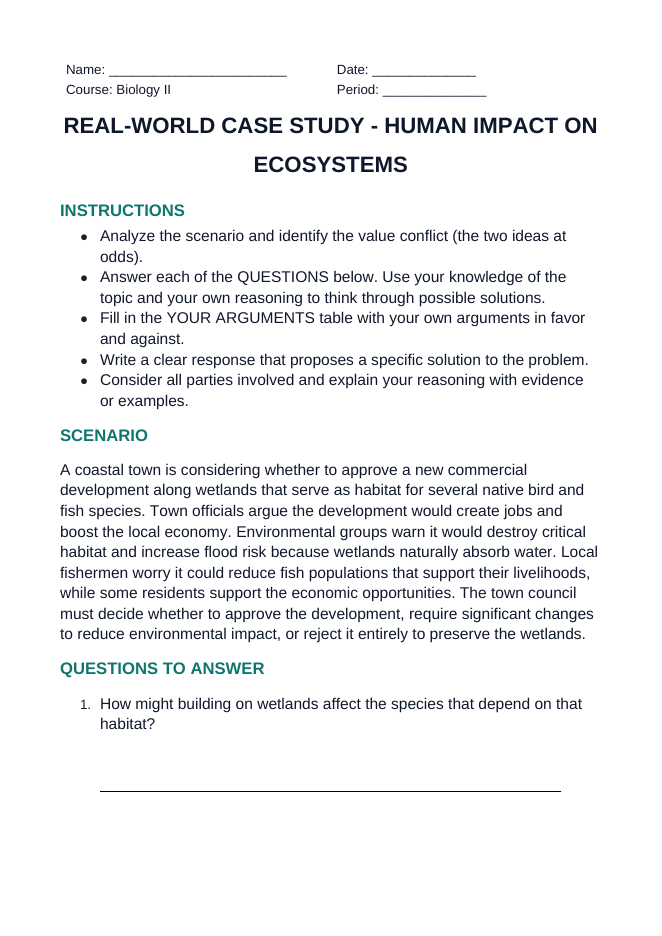 Human Impact on Ecosystems Real-World Case Study sample page