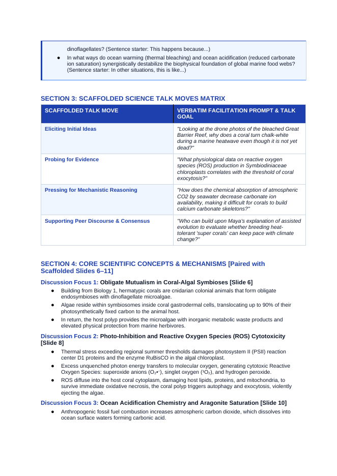 Human Impact on Ecosystems Scaffolded Phenomena-Based Lesson: The Ghost Reef: Thermal Shock, Toxic Oxygen, and Coral Bleaching Teacher Discussion Guide sample page