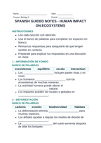 Human Impact on Ecosystems Spanish Guided Notes sample page