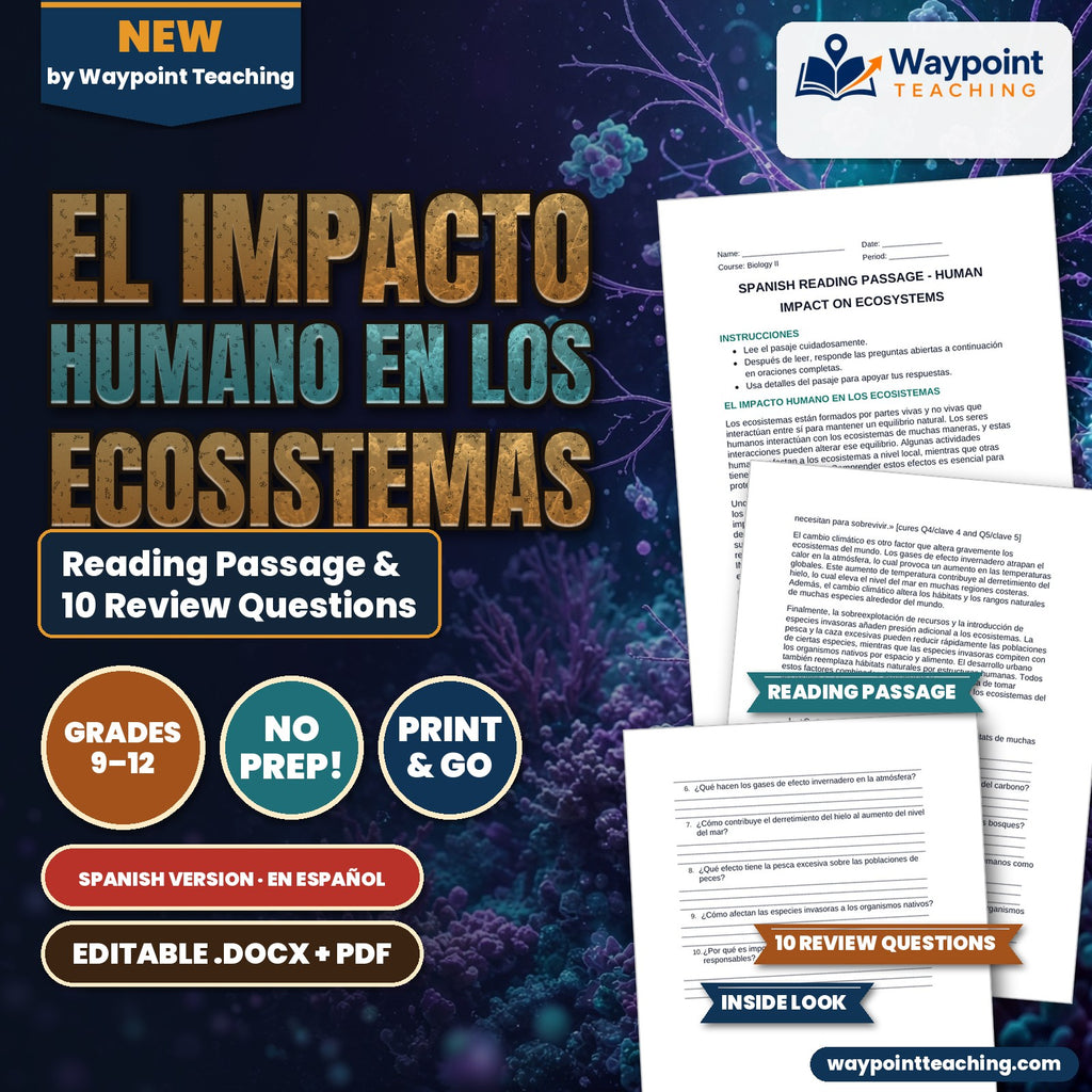 Human Impact on Ecosystems Spanish Reading Passage & Comprehension Questions cover