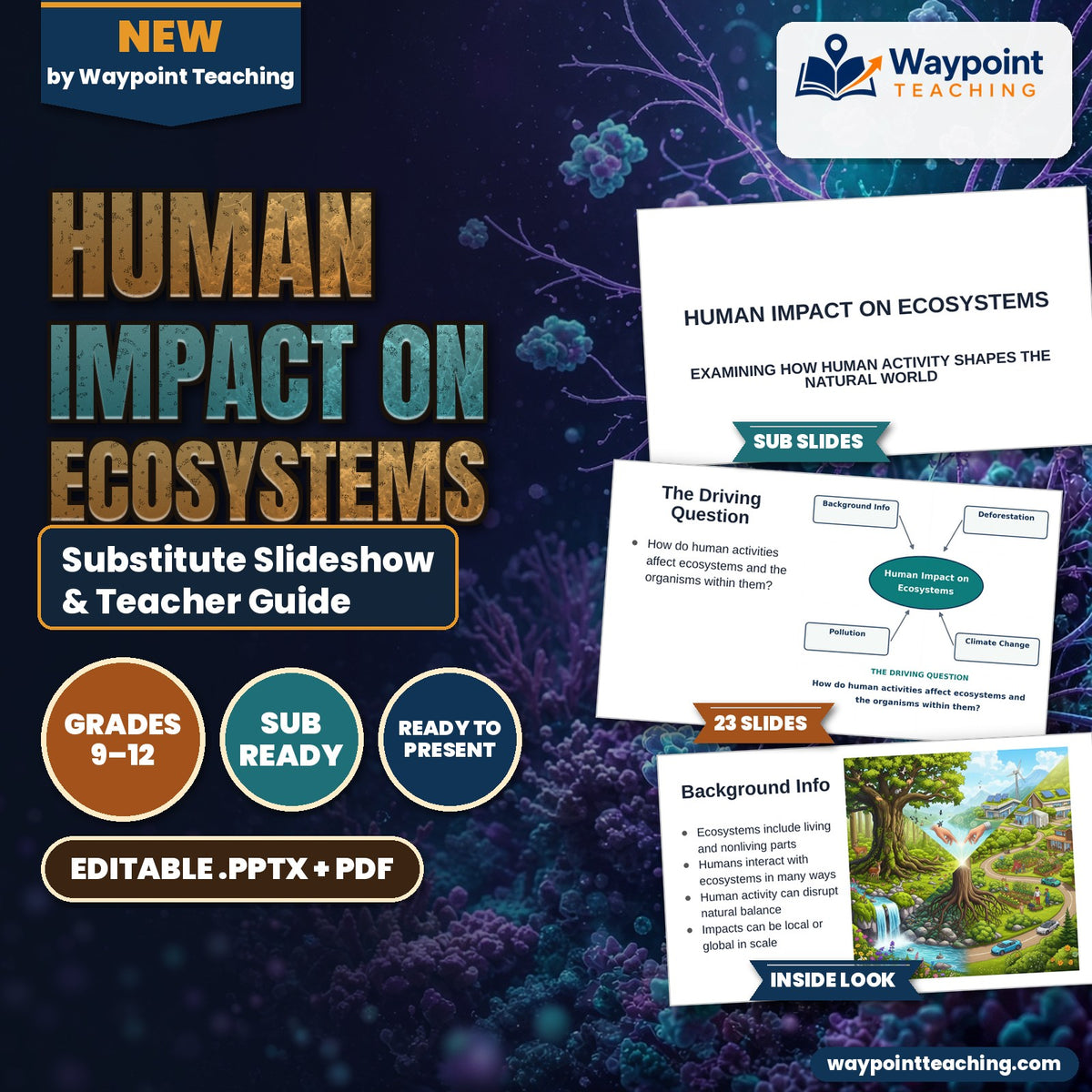 Human Impact on Ecosystems Substitute Slideshow & Teacher Guide cover