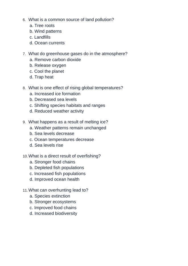 Human Impact on Ecosystems Unit Test sample page