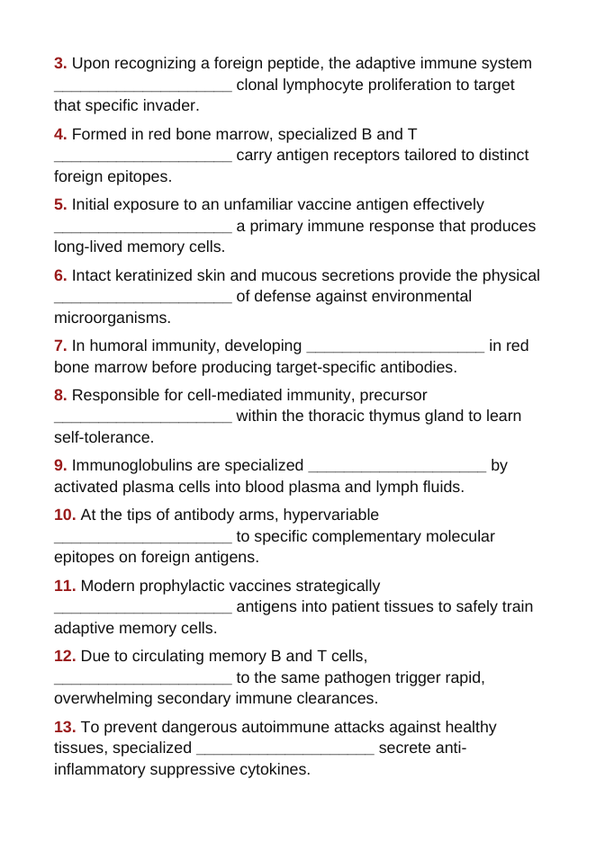 Immune System & Disease Fill-in-the-Blank Vocabulary Worksheet sample page