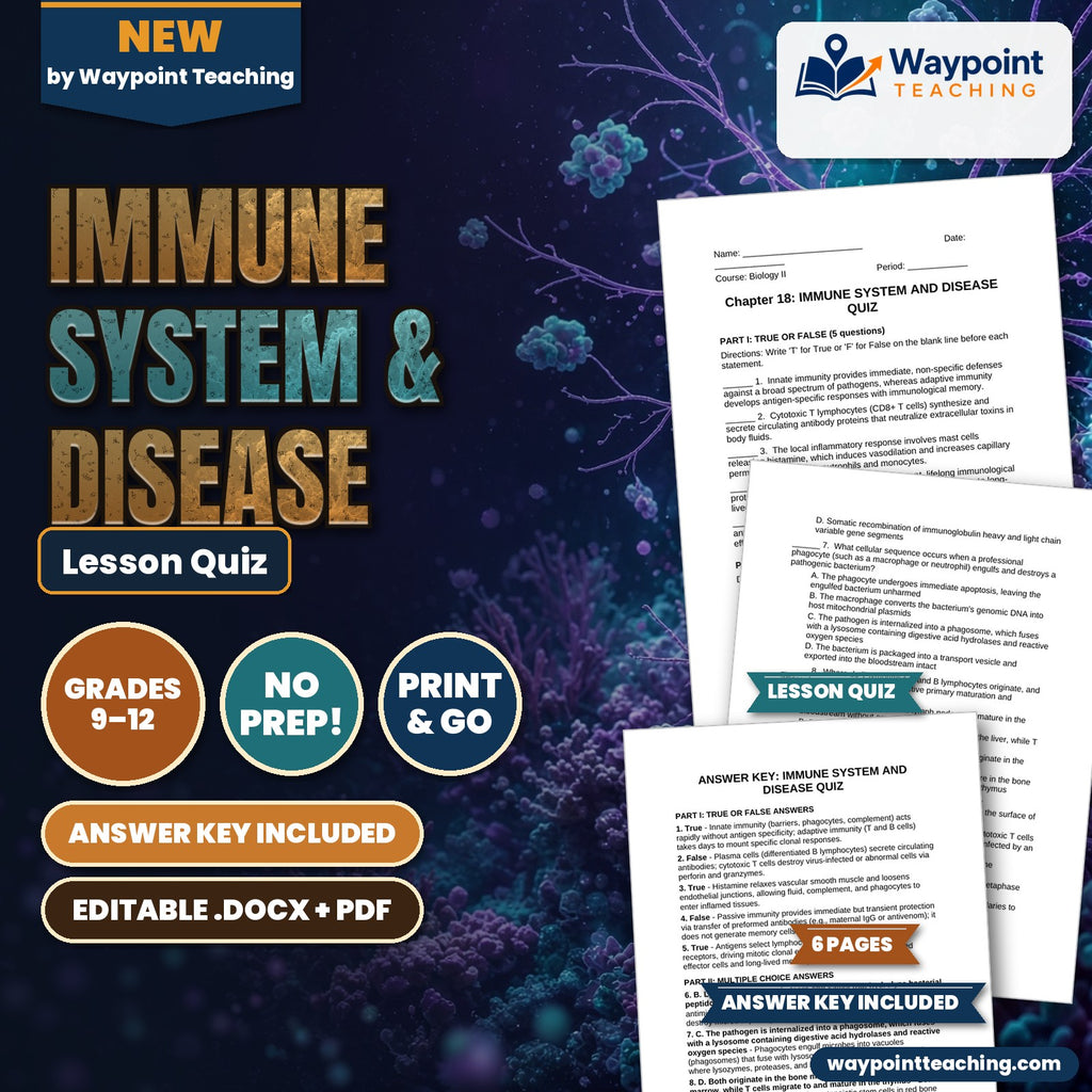 Immune System & Disease Lesson Quiz cover