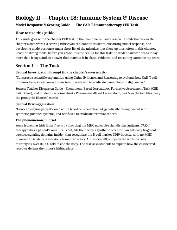 Immune System & Disease Model Response & Scoring Guide sample page