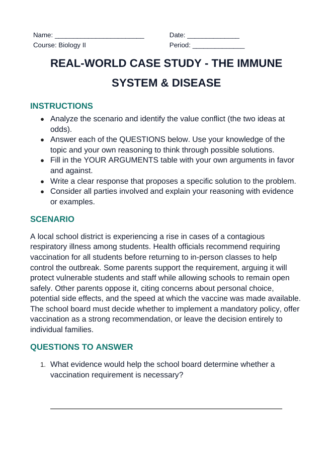 Immune System & Disease Real-World Case Study sample page