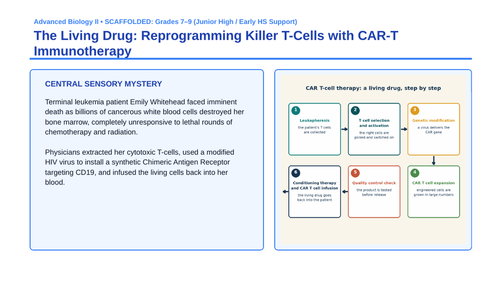 Immune System & Disease Scaffolded Phenomena-Based Lesson: The Living Drug: Reprogramming Killer T-Cells with CAR-T Immunotherapy Presentation sample page