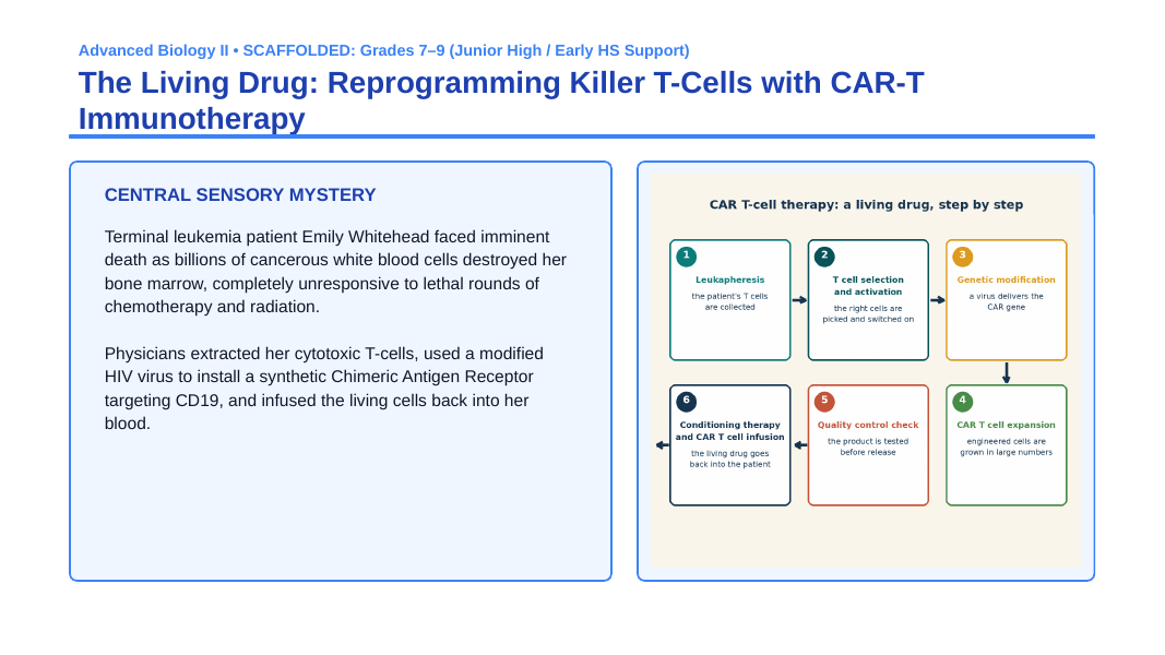 Immune System & Disease Scaffolded Phenomena-Based Lesson: The Living Drug: Reprogramming Killer T-Cells with CAR-T Immunotherapy Presentation sample page