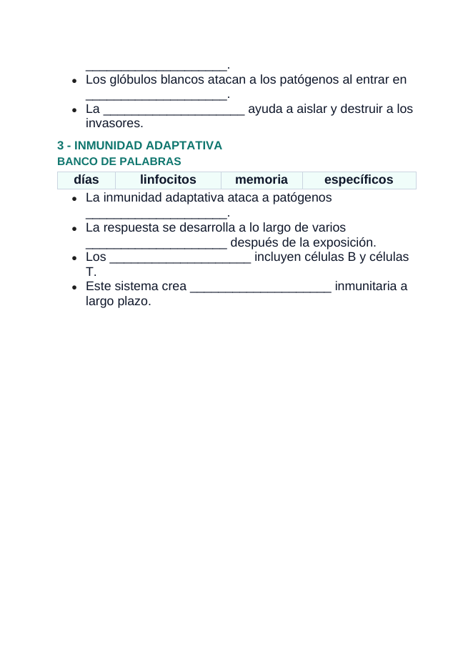 Immune System & Disease Spanish Guided Notes sample page