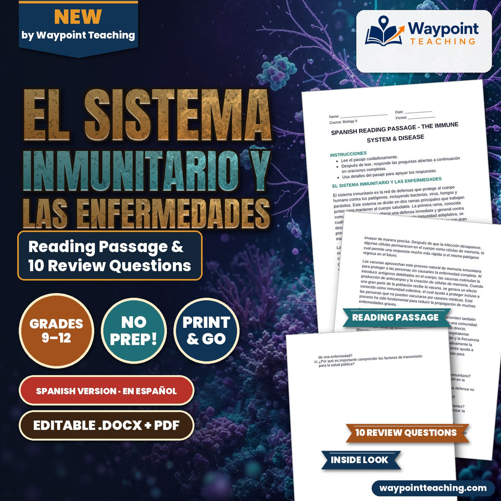 Immune System & Disease Spanish Reading Passage & Comprehension Questions cover