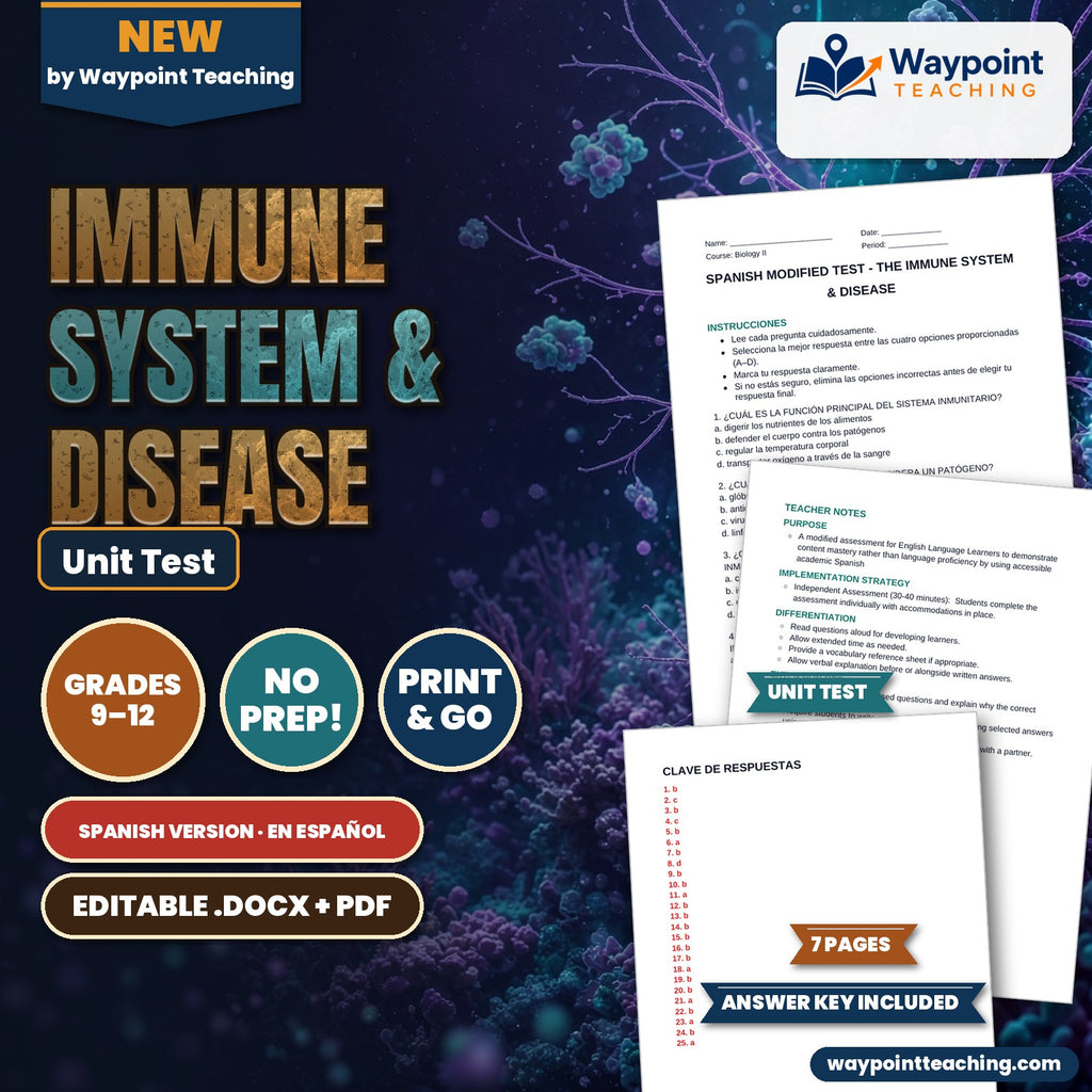 Immune System & Disease Spanish Unit Test cover