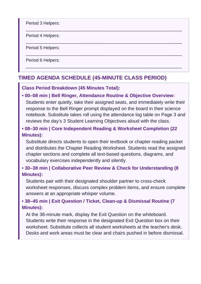 Immune System & Disease Substitute Lesson Plan sample page