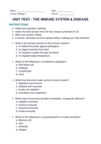Immune System & Disease Unit Test sample page