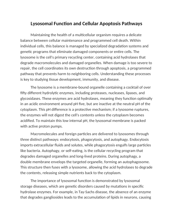 Lysosomal Function and Cellular Apoptosis Pathways Reading Worksheet sample page