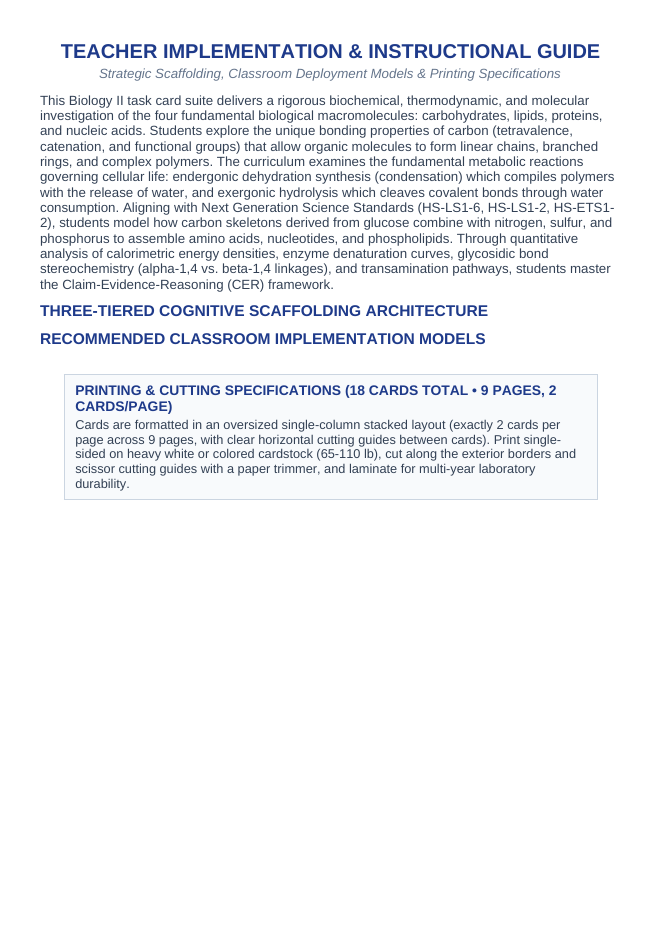 Macromolecules CER Task Cards sample page