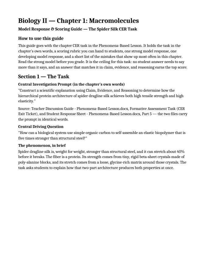 Macromolecules Model Response & Scoring Guide sample page