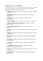 Macromolecules Vocabulary Choice Board sample page