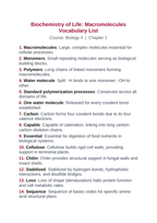 Macromolecules Vocabulary Words & Definitions sample page