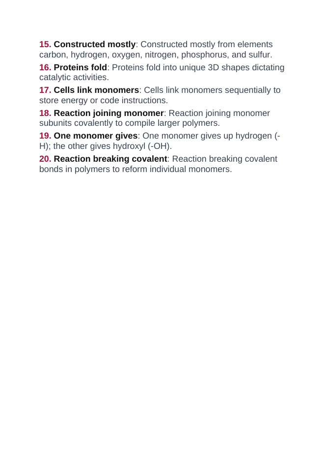 Macromolecules Vocabulary Words & Definitions sample page