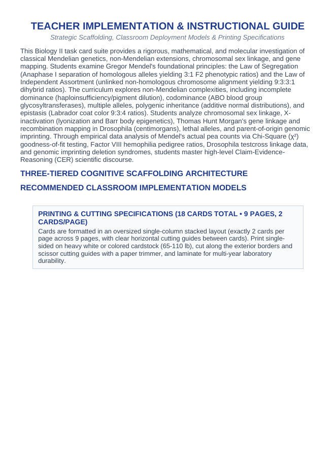 Mendelian Genetics & Inheritance CER Task Cards sample page