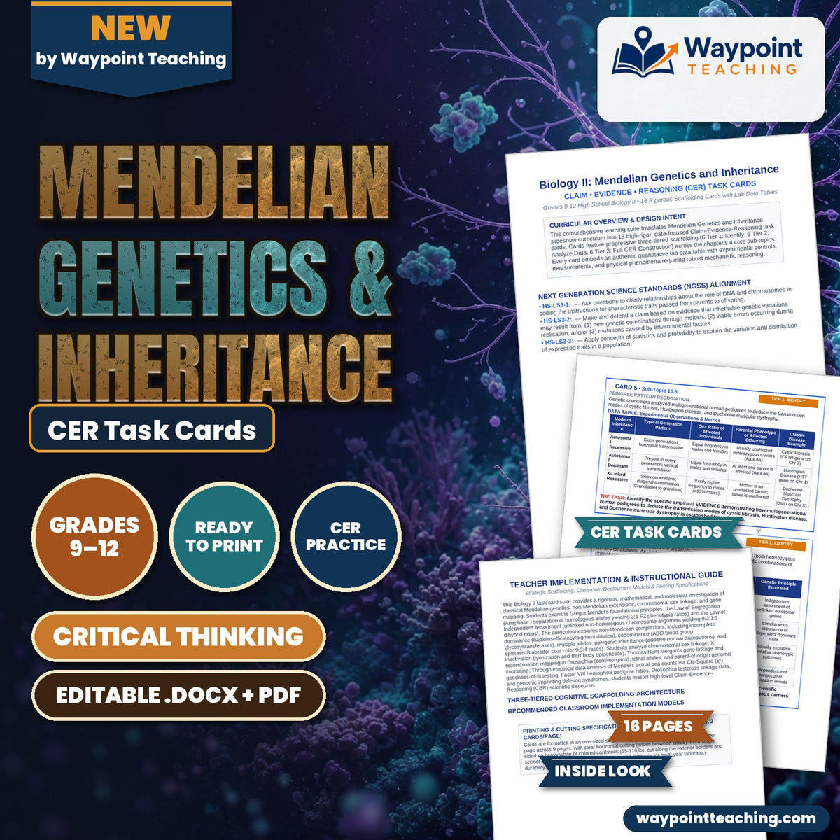 Mendelian Genetics & Inheritance CER Task Cards cover