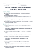 Mendelian Genetics & Inheritance Critical Thinking Prompts sample page