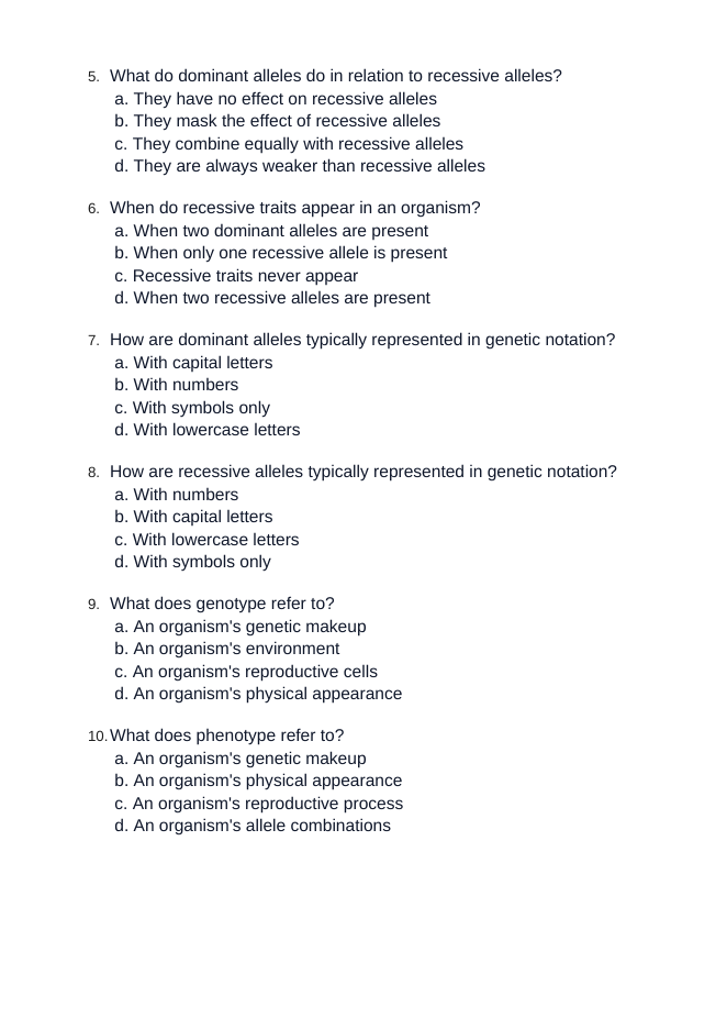 Mendelian Genetics & Inheritance Unit Test sample page