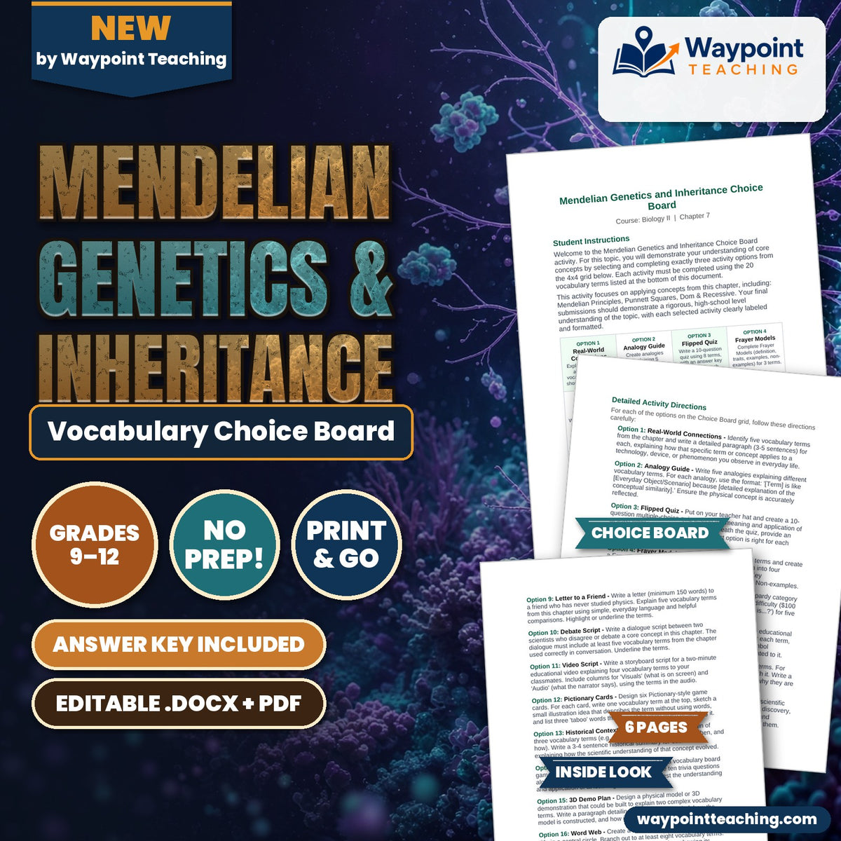 Mendelian Genetics & Inheritance Vocabulary Choice Board cover