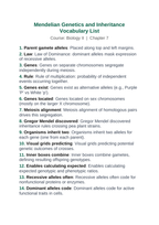 Mendelian Genetics & Inheritance Vocabulary Words & Definitions sample page
