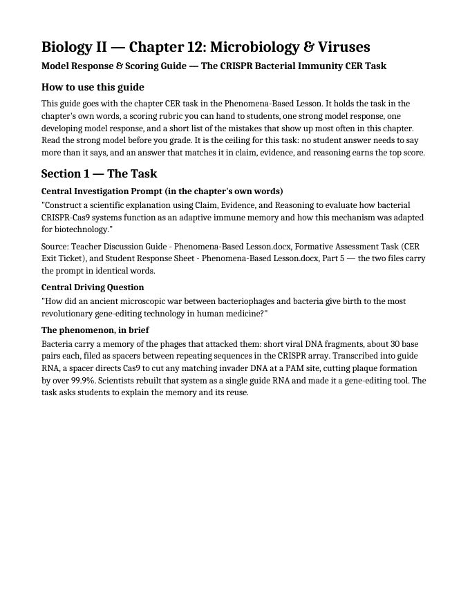 Microbiology & Viruses Model Response & Scoring Guide sample page